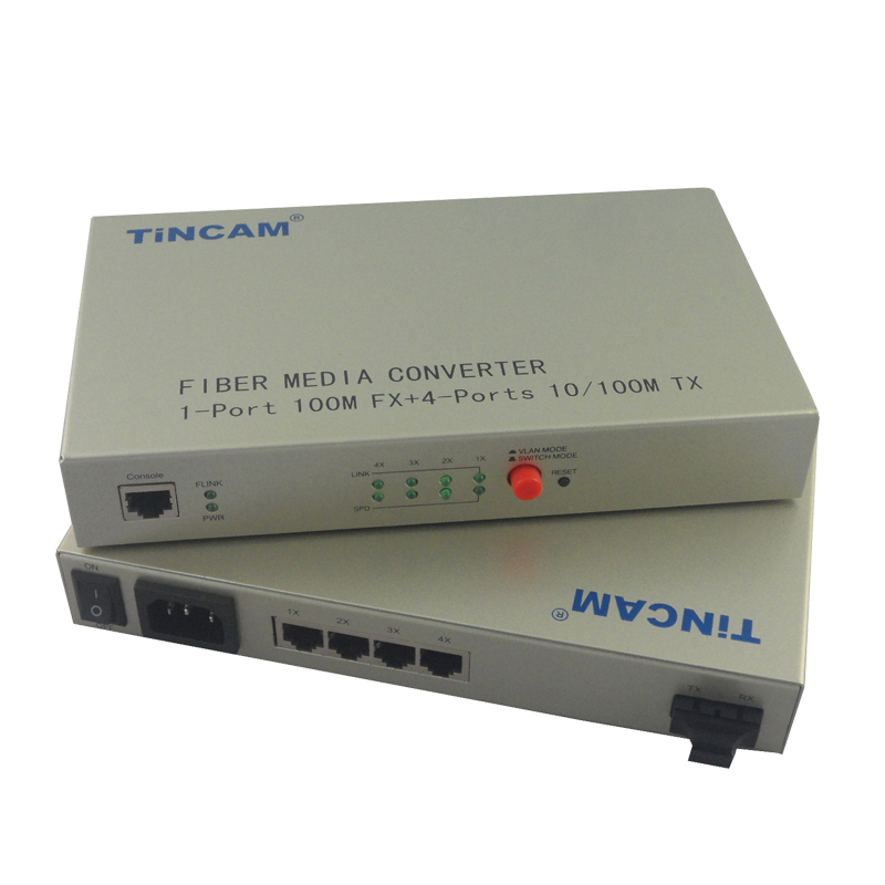 Popular  10/100M single mode dual fiber 1  optical port+4 RJ45 ports fiber switch（Internal）