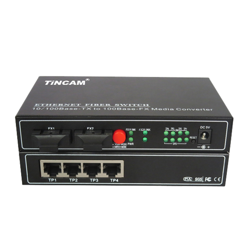 10/100M single mode dual fiber 2 optical ports+4 RJ45 ports fiber switch