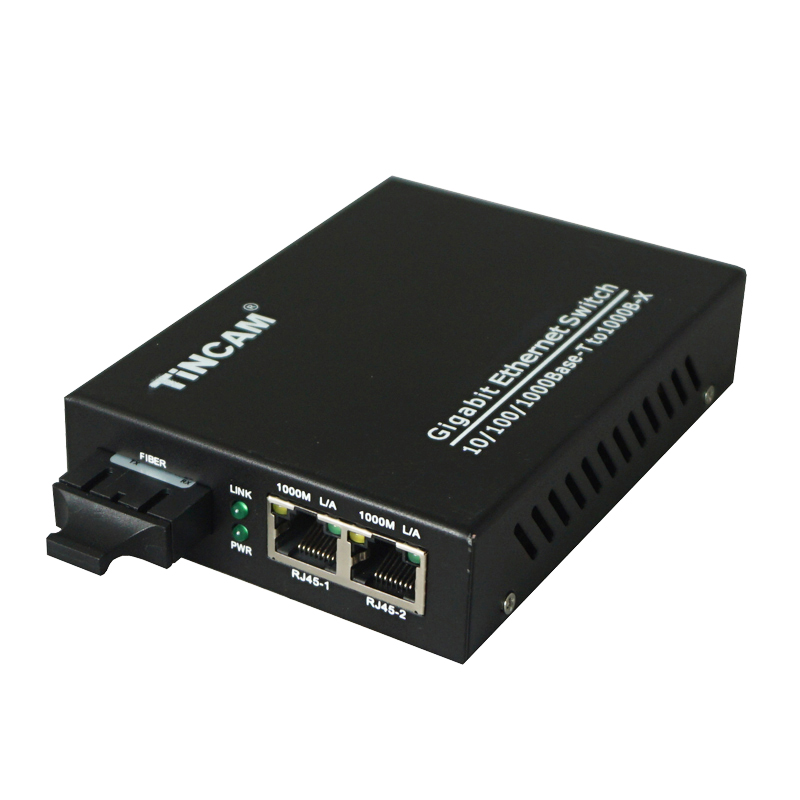 10/100/1000M single mode dual fiber 1 fiber port & 2 RJ45 ports fiber switch （External）