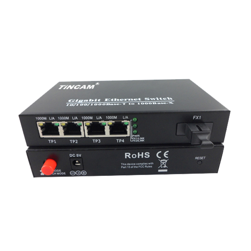 10/100/1000M single mode single fiber 1 fiber port & 4 RJ45 ports fiber switch （External）