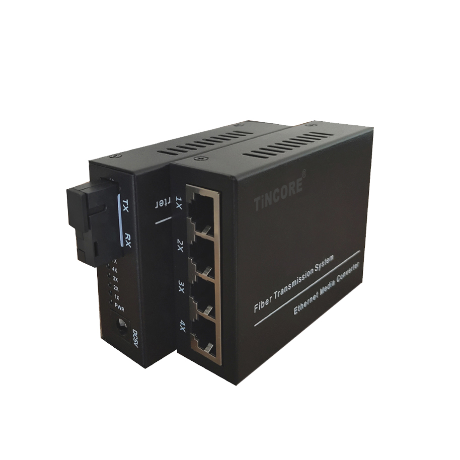 China Manufacturer 10/100M single mode single fiber 1 optical port+4 RJ45 ports fiber switch